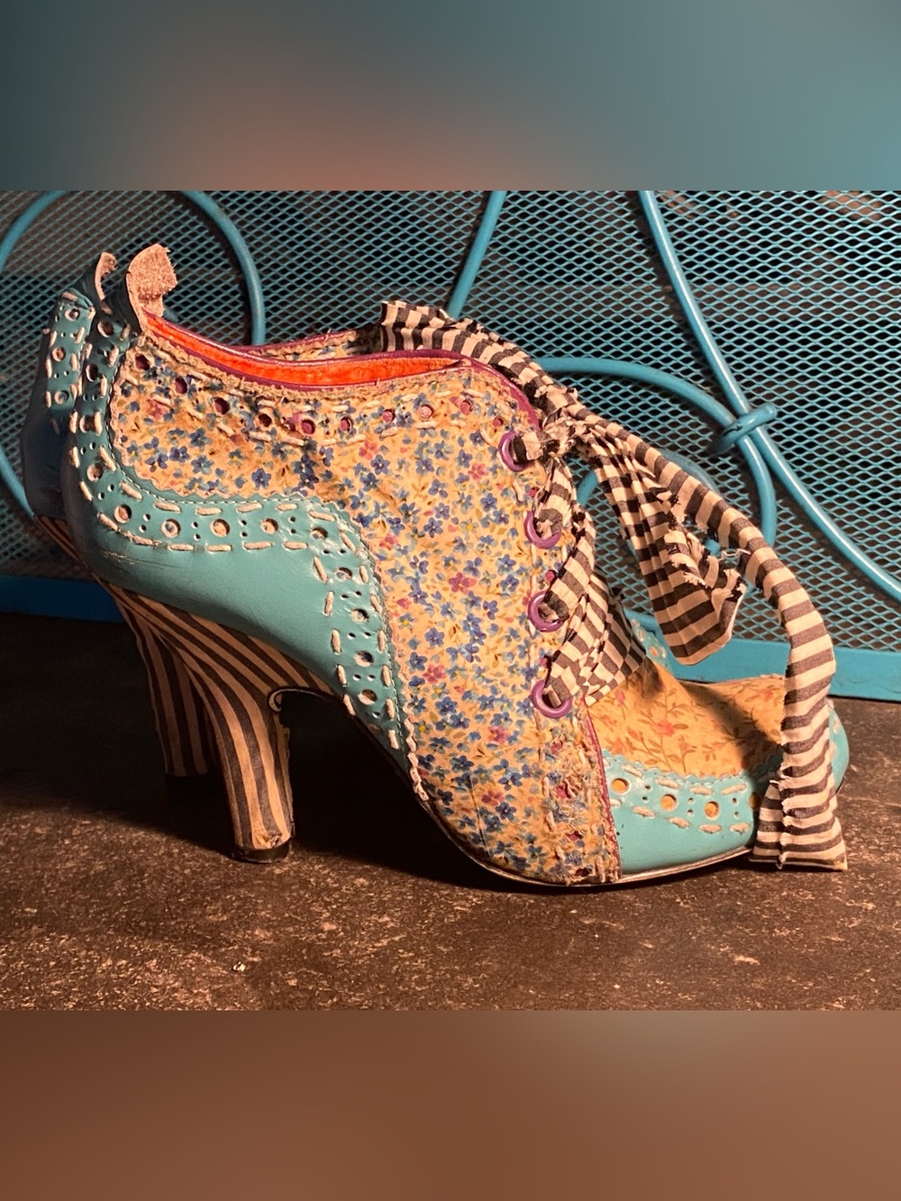 Preloved 2010 Irregular Choice Abigail’s Party booties,turquoise/floral/stripes